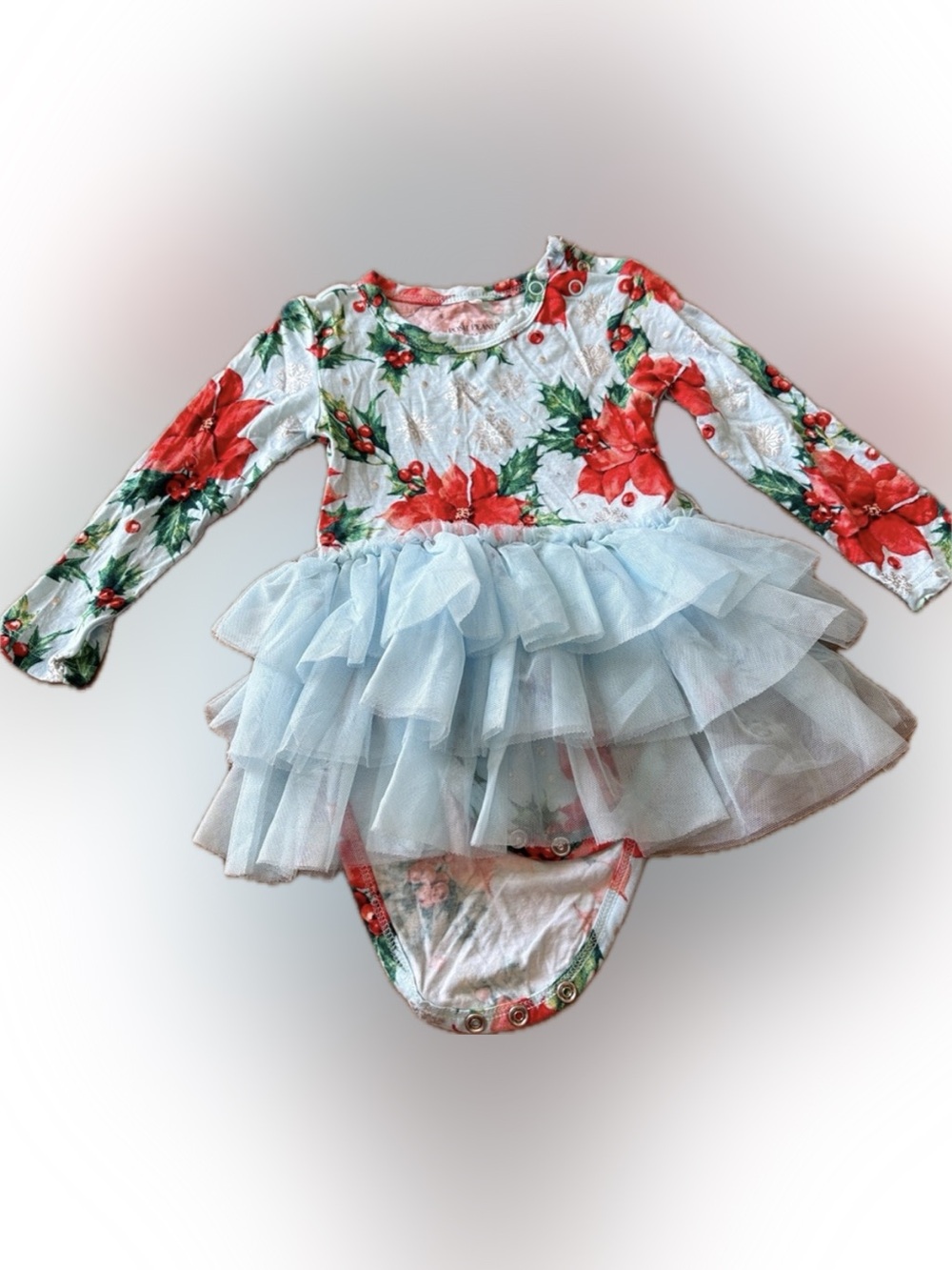 Posh Peanut Floral Tulle Skirt Baby Romper - Red & Light Blue